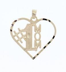 Diamond Cut 14K Gold Heart Mom Pendantdiamond 