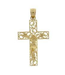 Diamond Cut 14K Gold Cross Crucifix Pendantdiamond 