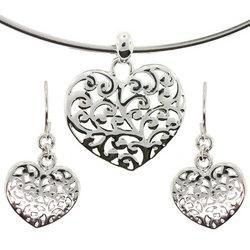 Sterling Silver Heart Necklace and French Wire Earrings Set