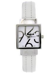 White Leather Cuff Designer Bangle Watchwhite 