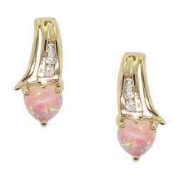 Heart Cut Pink Opal Cubic Zirconia Gold Stud Earringsheart 