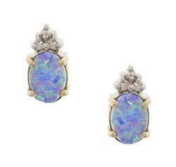 Oval Cut Doublet Opal Diamond Two-Tone Gold Stud Earringsoval 