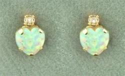 Ladies Opal and Diamond Gold Heart Earringsladies 