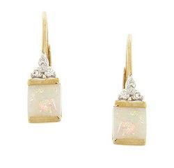 Opaque Opal and Diamond 10K Gold Hoop Earringsopaque 