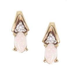 Oval Opal and Diamond 14K Gold Earringsoval 
