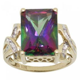 Yellow Gold Ring Large Mystic Fire Topaz & Diamond Gemsyellow 