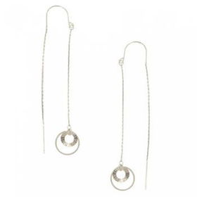 New White Gold Diamond Cut Dangling Threader Earringswhite 