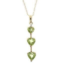 Triple Heart Peridot and Diamond 14K Gold Drop Pendant Necklacetriple 
