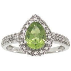 Pear Cut Peridot and Diamond White Gold Ring-Fourteen Karatpear 