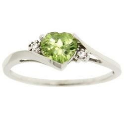Heart Cut Peridot and Diamond Bypass Ring Made of 14K White Goldheart 