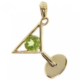 Solid 14KT Gold Dangle Martini Glass Pendant w/ Peridotsolid 