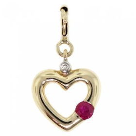 Dangling 14KT Gold Heart Pendant or Charm Ruby Diamonddangling 