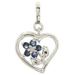 Sapphire and Diamond Flower Inside Heart Dangle Pendant or Charmsapphire 