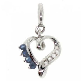 14KT White Gold Heart Pendant Sapphire & Diamond Gemswhite 