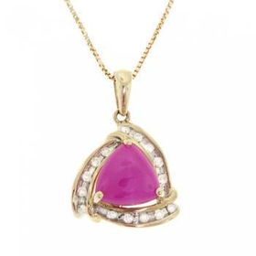 14KT Gold Pendant Necklace w/ Pink Sapphire Diamond Newgold 