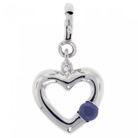 14KT White Gold Heart Pendant Sapphire & Diamond Gemswhite 