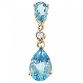 14K Yellow Gold Dangle Pendant Blue Topaz & Diamondyellow 