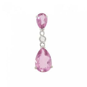 14KT White Gold Dangle Pendant Pink Topaz & Diamondwhite 