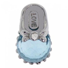 White Gold Love Baby Shoe Pendant Blue Topaz & Diamondwhite 
