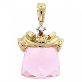 Yellow Gold Baby Blouse Pendant Pink Topaz & Diamondyellow 