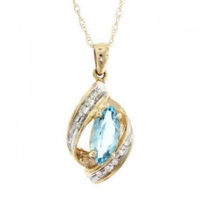 Gold Marquise Pendant Necklace Blue Topaz & Diamond 18\"gold 