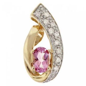 Ladies New Yellow Gold Pendant Pink Topaz & Diamondladies 