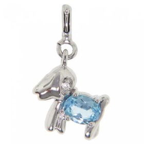 White Gold Dachshund Dog Pendant Blue Topaz & Diamondwhite 