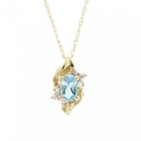 Yellow Gold Flower Pendant Necklace Blue Topaz Diamondyellow 