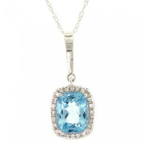 White Gold Pendant & Necklace Blue Topaz & Diamondwhite 
