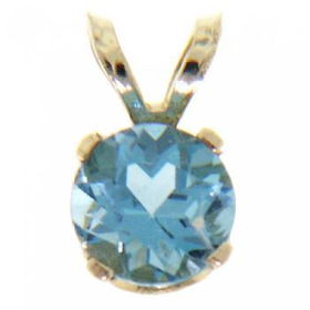 14KT Gold Solitaire Pendant Genuine Round Blue Topazgold 