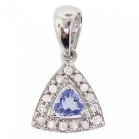 Solid 14KT White Gold Tanzanite Diamond Dangle Pendantsolid 