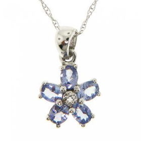 14KT White Gold Flower Pendant Necklace Tanzanite Diawhite 