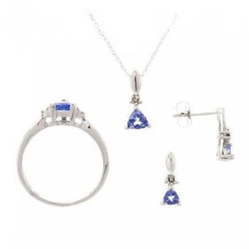 White Gold Ring Pendant Earrings Tanzanite Diamond Setwhite 