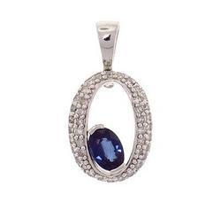 Oval Cut Sapphire Diamond 14K White Gold Dangle Circle Pendantoval 