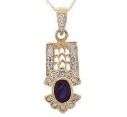 Oval Cut Sapphire Diamond 14K Gold Dangle Pendant Necklaceoval 