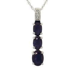 Oval Cut Sapphire Diamond 14K White Gold Drop Pendant Necklaceoval 