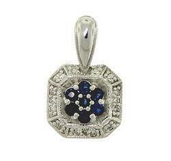 Sapphire Diamond 14K White Gold Milgrain Pendantsapphire 