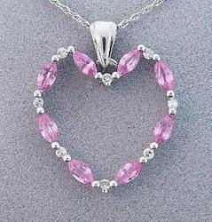 Pink Sapphire Diamond White Gold Heart Pendant Necklacepink 