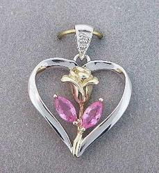PINK SAPPHIRE DIAMOND WHITE GOLD HEART PENDANTpink 