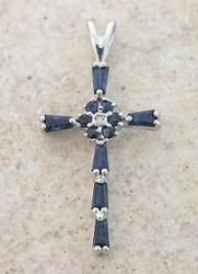 SAPPHIRE DIAMOND WHITE GOLD CROSS PENDANTsapphire 