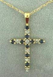 Ladies Midnight Sapphire and Diamond Gold Cross Pendant Necklaceladies 