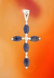 Sapphire and Diamond White Gold Cross Pendantsapphire 