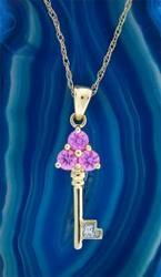 Pink Sapphire and Diamond Key Pendant Necklacepink 