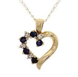 Sapphire Diamond Gold Heart Pendant Necklacesapphire 