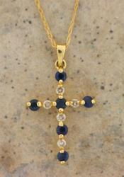 Sapphire & Diamond 14K Gold Cross Pendant Necklacesapphire 
