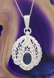 Sapphire and Diamond 14K White Gold Pendant Necklacesapphire 