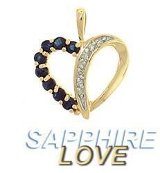 Blue Sapphire and Diamond 14K Gold Heart Pendantblue 