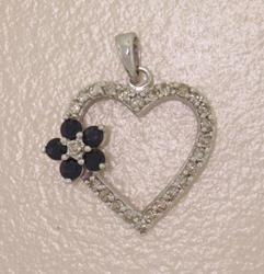 Sapphire Diamond 14K White Gold Heart Flower Pendantsapphire 