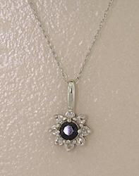 Sapphire and Diamond 14K White Gold Flower Pendant Necklacesapphire 