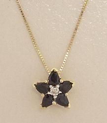Pear Sapphire Diamond 14K Gold Flower Pendant Necklacepear 